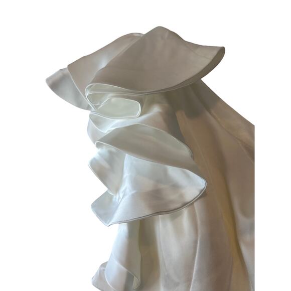 Mac Duggal White Satin One Shoulder Ruffle Gown Evening Dress Size 10 - Picture 11 of 14